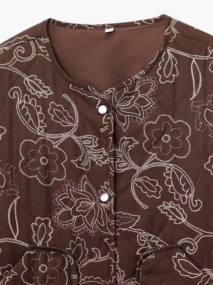 Damen Steppjacke mit floralem Muster – Lässiger Style für Alltag und Freizeit