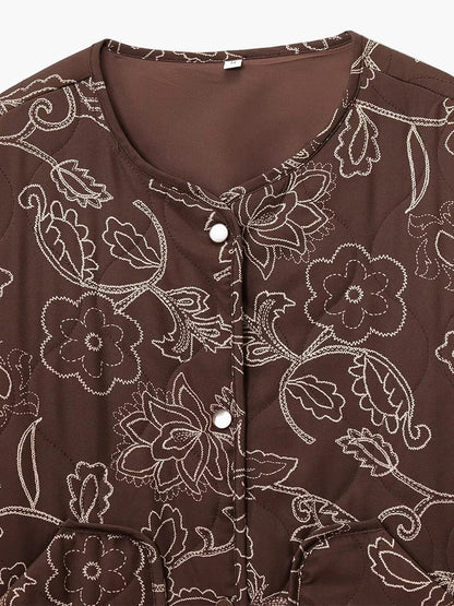 Damen Steppjacke mit floralem Muster – Lässiger Style für Alltag und Freizeit