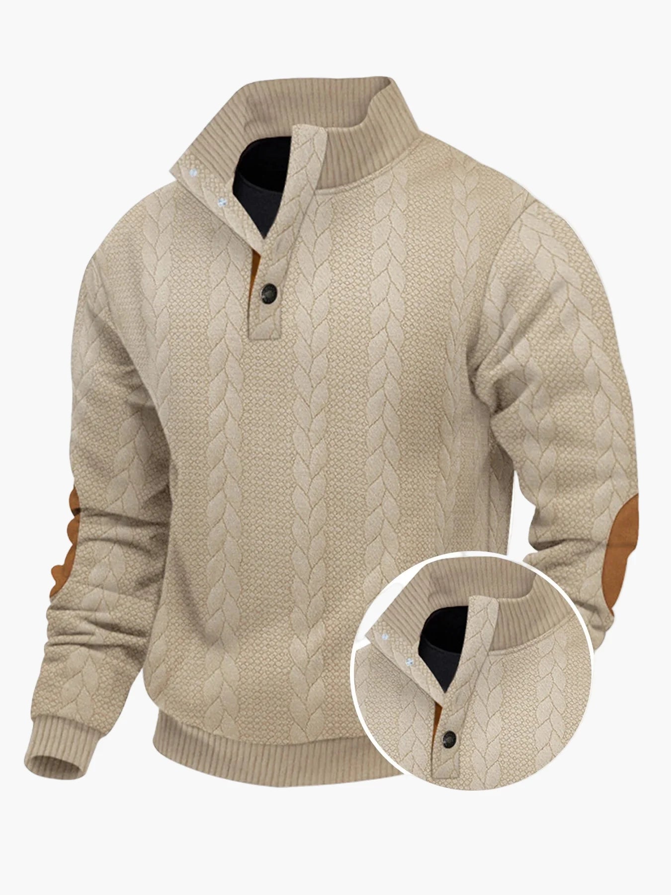 Herren Strickpullover mit Stehkragen und Ellenbogenpatches – Lässiger Outdoor-Style für Alltag & Freizeit
