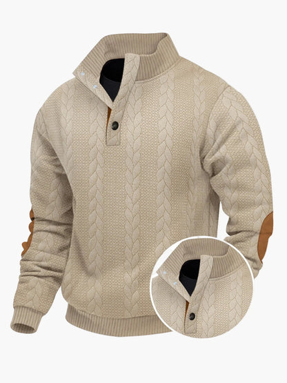 Herren Strickpullover mit Stehkragen und Ellenbogenpatches – Lässiger Outdoor-Style für Alltag & Freizeit