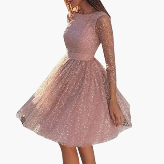 Damen Cocktailkleid Elegant Glitzer Abendkleid mit 3/4-Ärmeln und Rückenausschnitt für festliche Anlässe