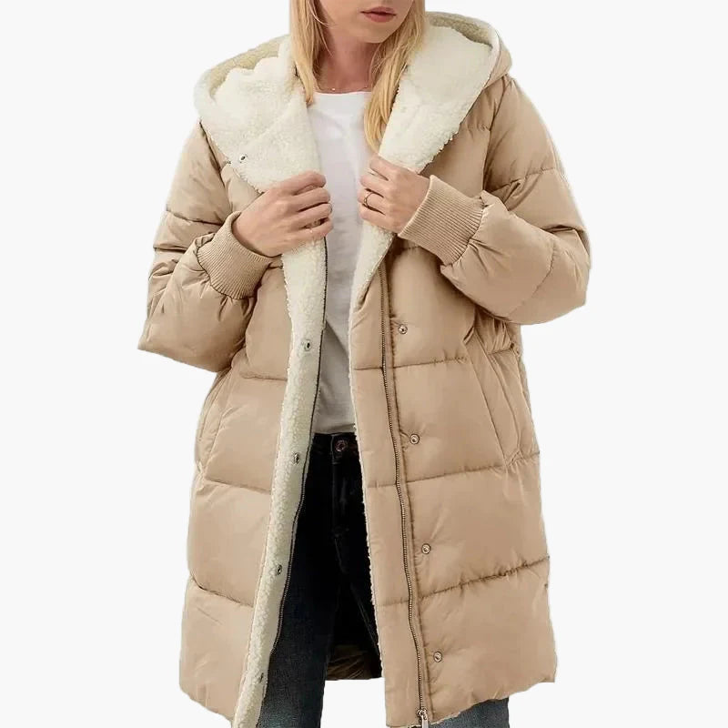 Damen Winter Steppmantel Kapuzenjacke – Langer, warmer Outdoor-Mantel mit modischem Stil