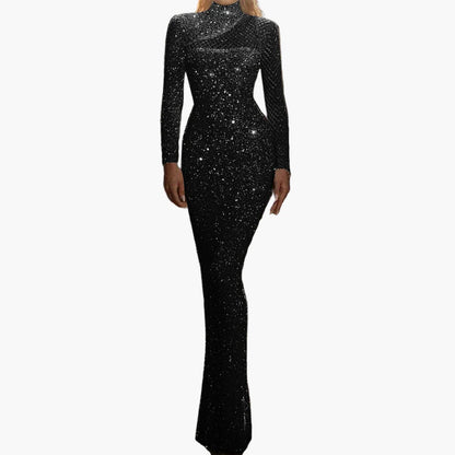 Damen Abendkleid Elegant Glitzer Langarm Bodycon Gala- und Party-Outfit