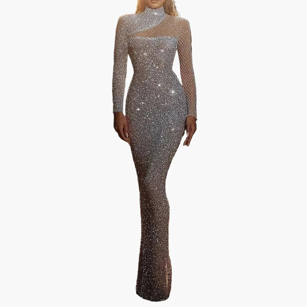 Damen Abendkleid Elegant Glitzer Langarm Bodycon Gala- und Party-Outfit