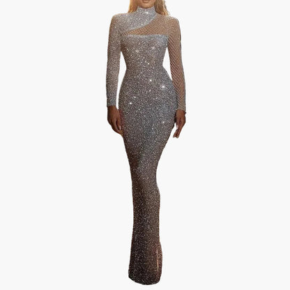 Damen Abendkleid Elegant Glitzer Langarm Bodycon Gala- und Party-Outfit