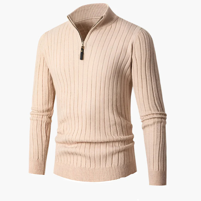 Herren Strickpullover mit Stehkragen und Halbreißverschluss – Eleganter Freizeit- und Business-Look