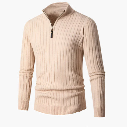 Herren Strickpullover mit Stehkragen und Halbreißverschluss – Eleganter Freizeit- und Business-Look