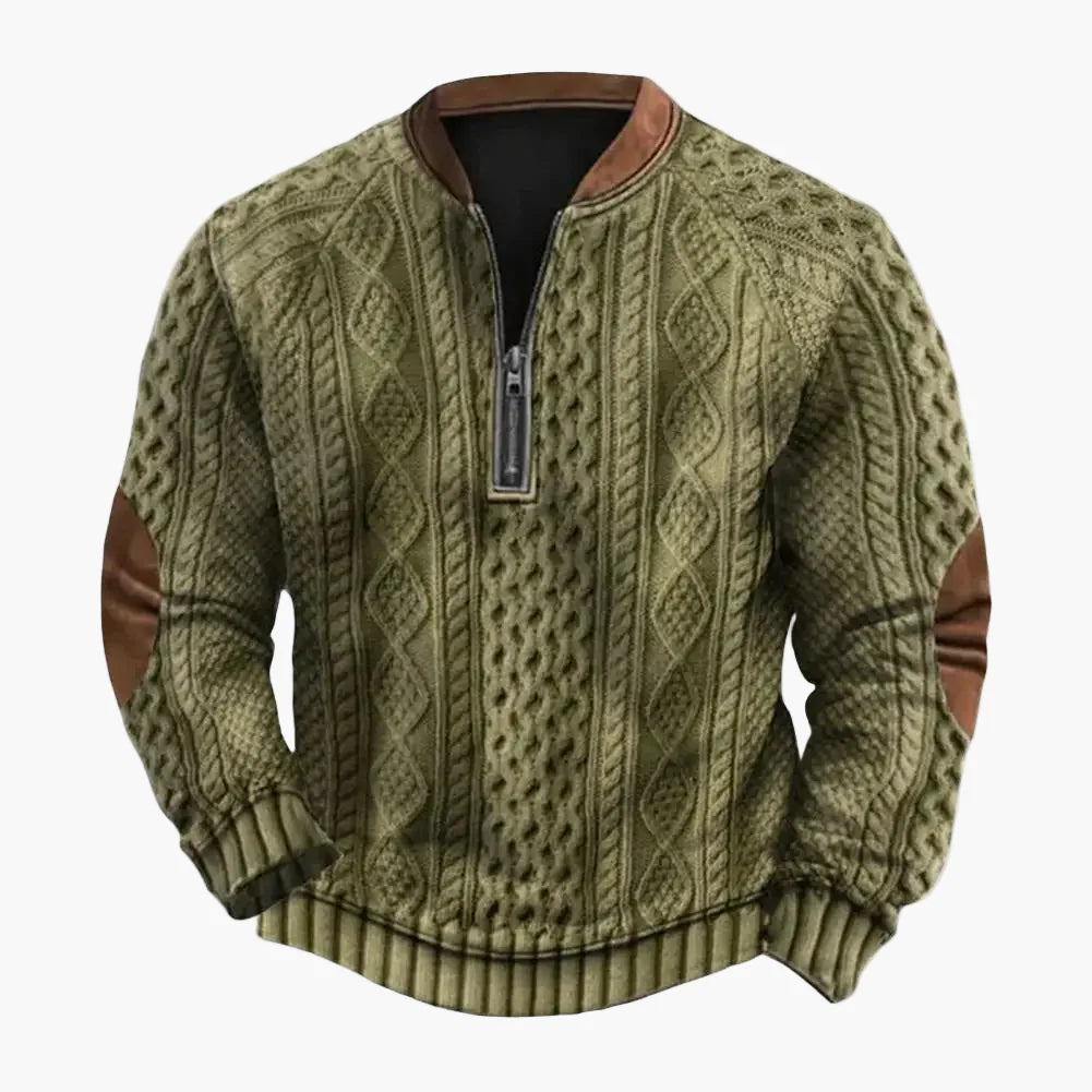 Herren Sweatshirt Halber Reißverschluss Rhombus Struktur Patchwork Pullover für Alltag und Outdoor