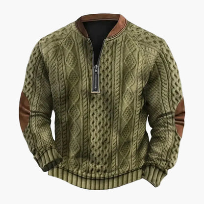Herren Sweatshirt Halber Reißverschluss Rhombus Struktur Patchwork Pullover für Alltag und Outdoor