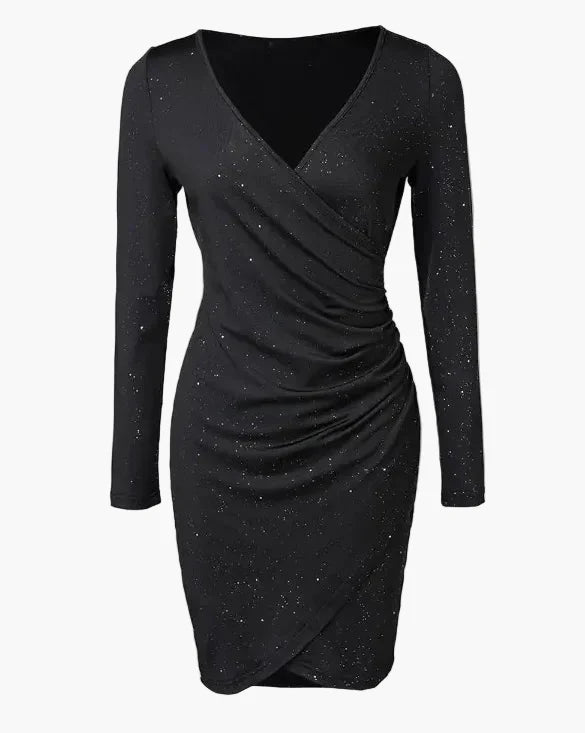 Damen Elegantes Partykleid mit Wickeloptik und Glitzer-Effekt – Figurbetontes Minikleid für Abend & Events