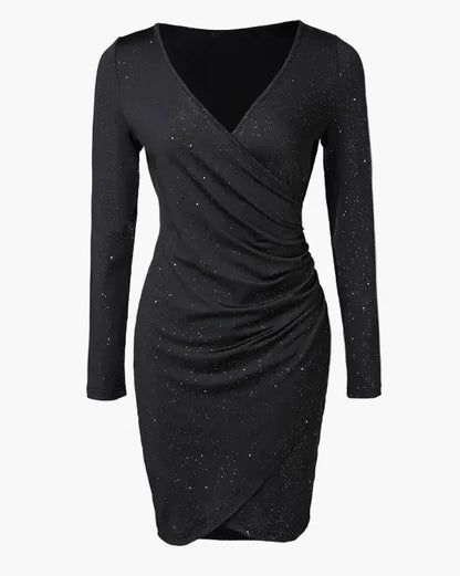 Damen Elegantes Partykleid mit Wickeloptik und Glitzer-Effekt – Figurbetontes Minikleid für Abend & Events
