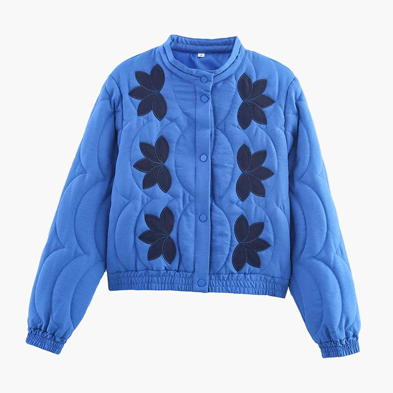 Damen Übergangsjacke mit Blumenmuster und weitem Schnitt – Modische Freizeitjacke für Frühling und Herbst