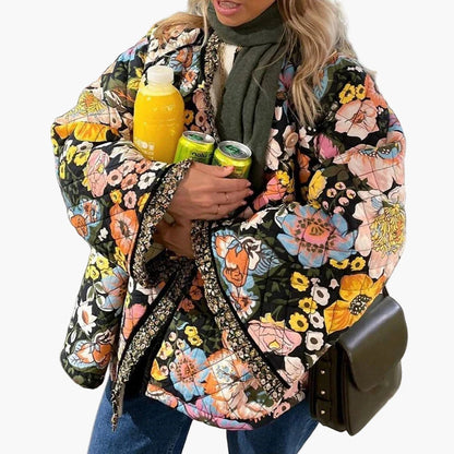 Damen Boho Steppjacke mit Blumenmuster – Lässige Frühlingsjacke für Freizeit und Urlaub