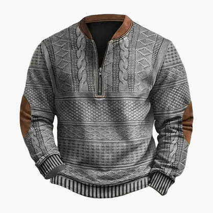 Herren Sweatshirt Halber Reißverschluss Rhombus Struktur Patchwork Pullover für Alltag und Outdoor