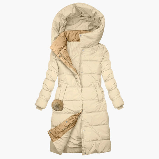 Damen Winter Steppmantel mit Kapuze – Langer, Winddichter Pufferjacke für Alltag & Freizeit