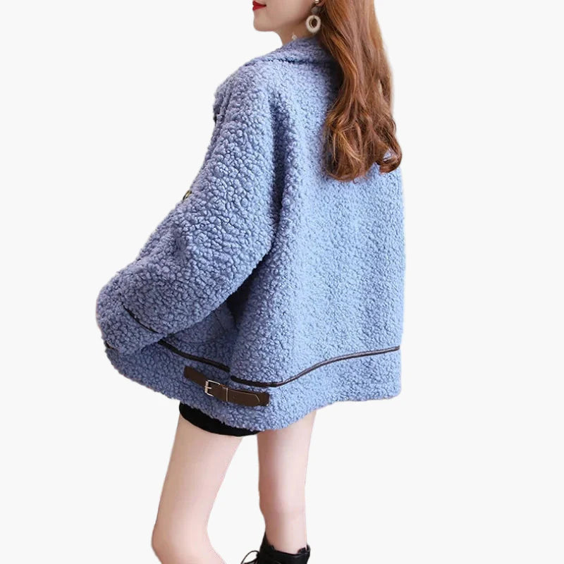 Damen Teddyfell Übergangsjacke mit Stehkragen – Modische Freizeitjacke für Herbst und Winter