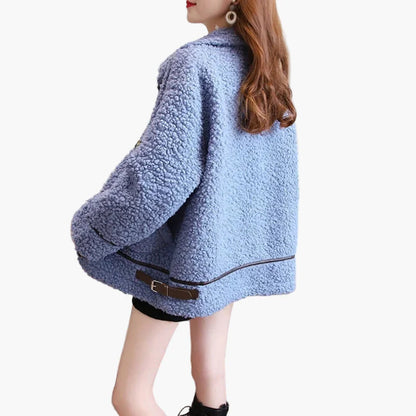 Damen Teddyfell Übergangsjacke mit Stehkragen – Modische Freizeitjacke für Herbst und Winter