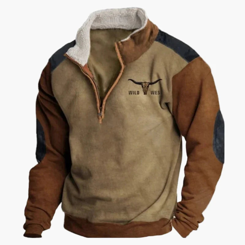 Herren Vintage Western Half-Zip Pullover mit Ethno-Muster für Outdoor und Freizeit