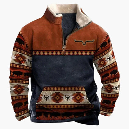 Herren Vintage Western Half-Zip Pullover mit Ethno-Muster für Outdoor und Freizeit