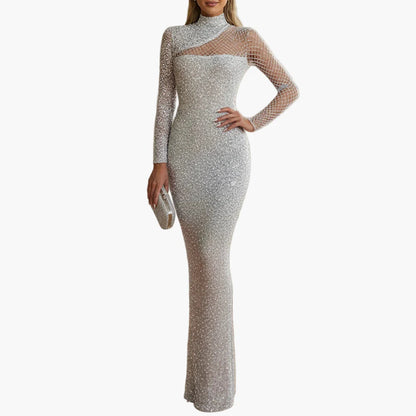 Damen Abendkleid Elegant Glitzer Langarm Bodycon Gala- und Party-Outfit