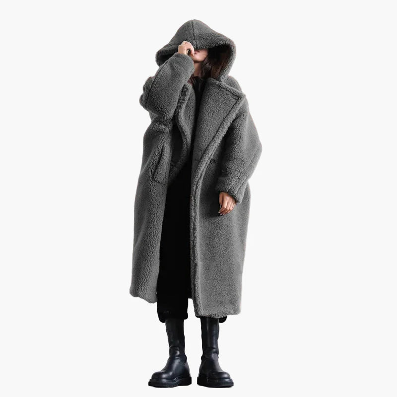 Damen Oversize Teddy Mantel mit Kapuze – Urban Streetwear Winterjacke