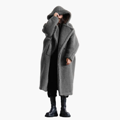 Damen Oversize Teddy Mantel mit Kapuze – Urban Streetwear Winterjacke