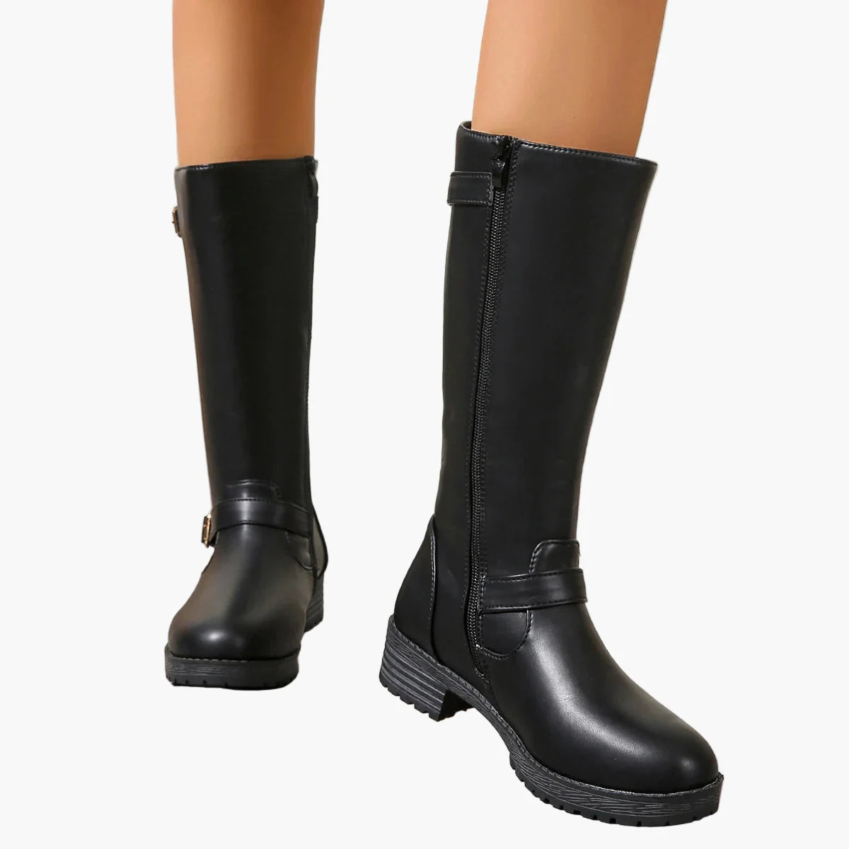 Damen Kniehohe Stiefel mit Schnallen und Blockabsatz – Elegante Alltagsschuhe für Herbst und Winter
