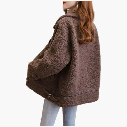 Damen Teddyfell Übergangsjacke mit Stehkragen – Modische Freizeitjacke für Herbst und Winter