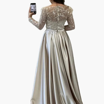 Damen Abendkleid Elegant mit Pailletten Oberteil und Satin-Rock – Perfekt für Gala, Ball oder Hochzeit