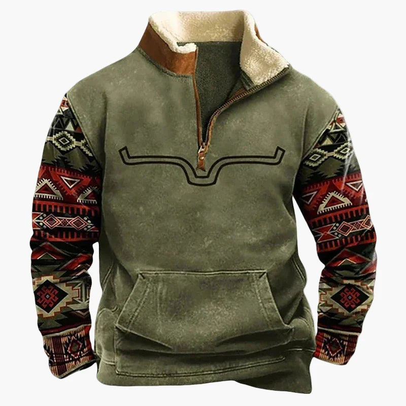 Herren Vintage Western Half-Zip Pullover mit Ethno-Muster für Outdoor und Freizeit
