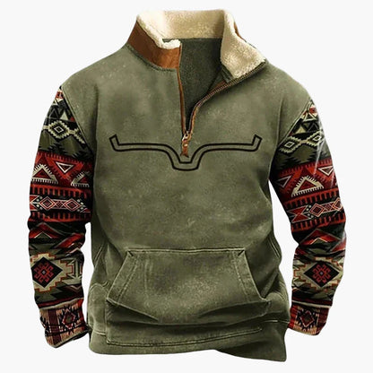 Herren Vintage Western Half-Zip Pullover mit Ethno-Muster für Outdoor und Freizeit