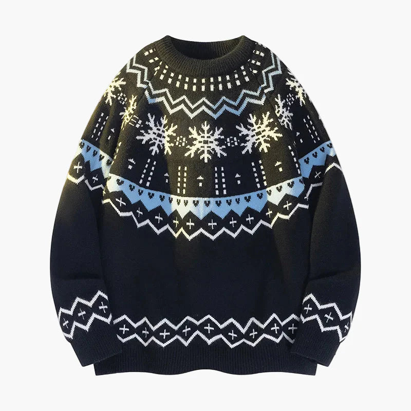 Unisex Winter Pullover mit Schneeflocken-Muster – Skandinavischer Stil, Ideal für Freizeit und festliche Anlässe