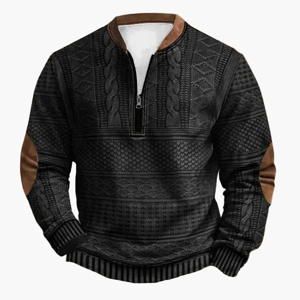 Herren Strickpullover mit Zopfmuster und Viertelreißverschluss – Modischer Freizeitpullover für Herbst und Winter
