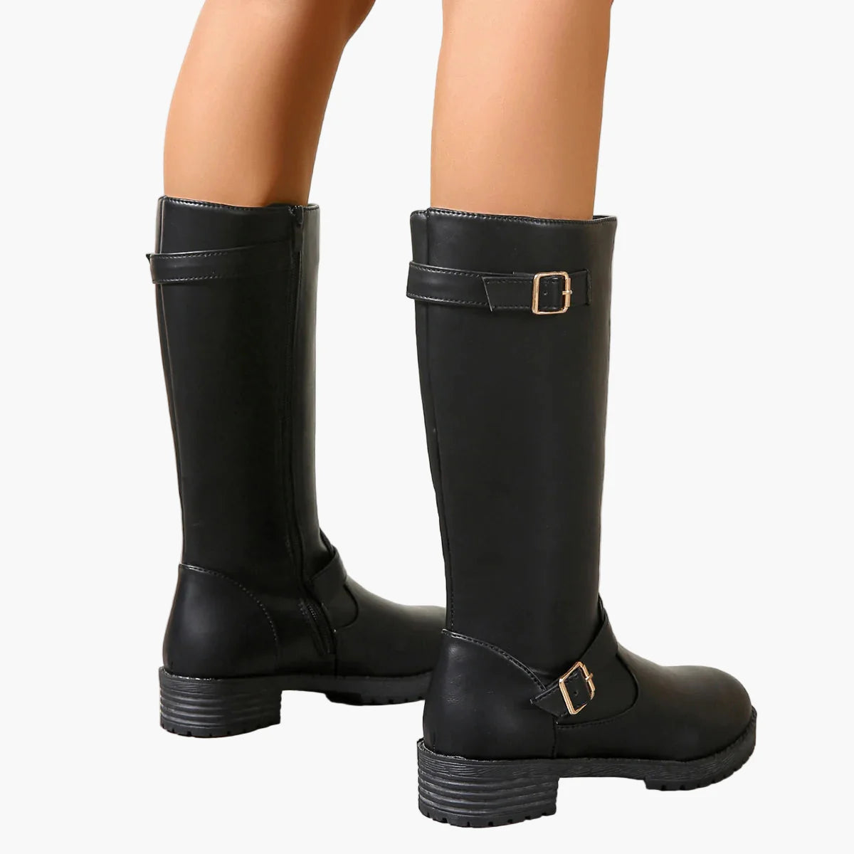 Damen Kniehohe Stiefel mit Schnallen und Blockabsatz – Elegante Alltagsschuhe für Herbst und Winter