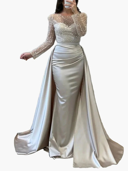 Damen Abendkleid Elegant mit Pailletten Oberteil und Satin-Rock – Perfekt für Gala, Ball oder Hochzeit