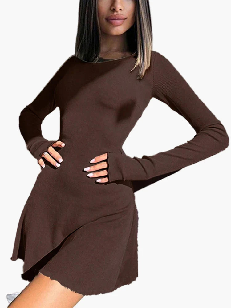 Damen Langarm Minikleid Bodycon – Eleganter Freizeit- und Party-Look