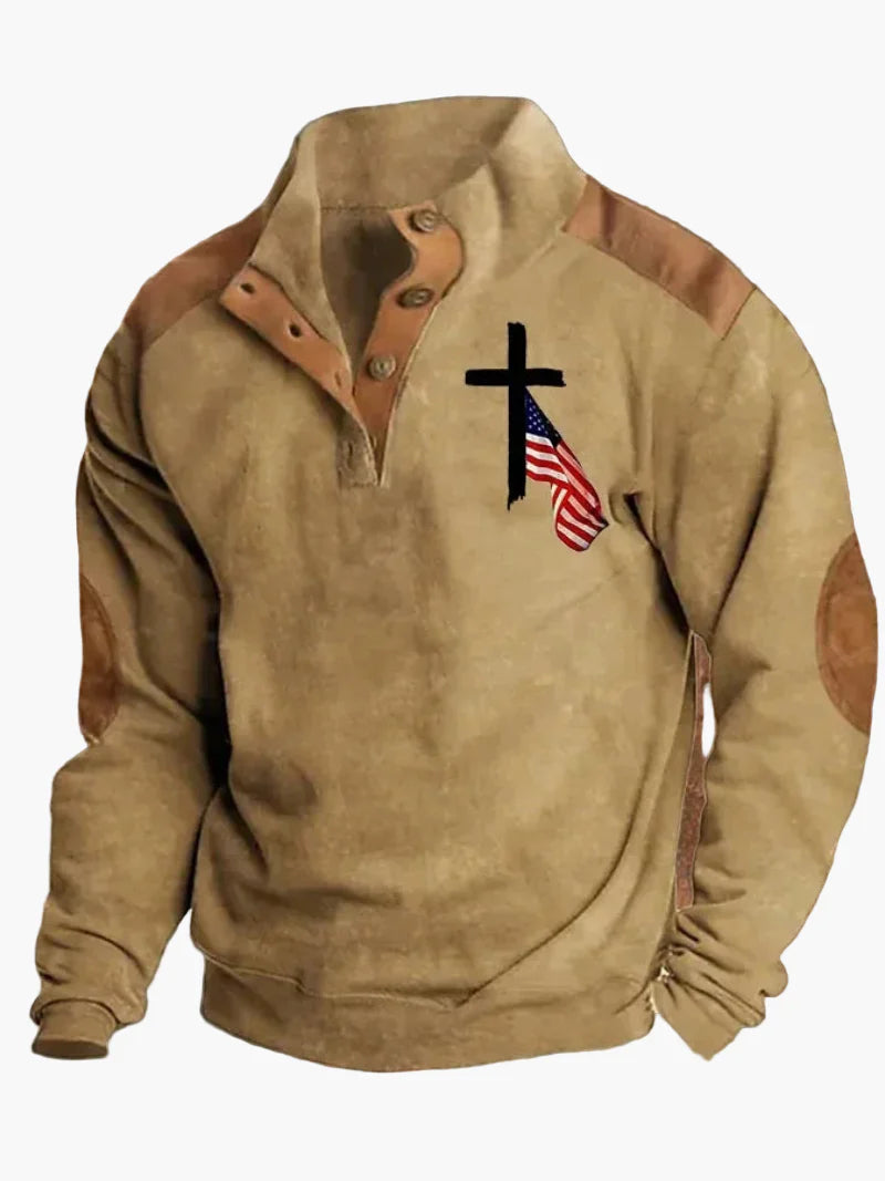 Herren Retro Cowboy Sweatshirt mit Digitaldruck und Stehkragen – Western Casual Pullover für Outdoor und Freizeit