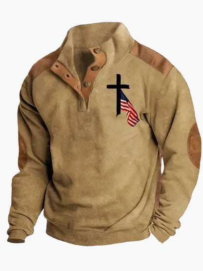 Herren Retro Cowboy Sweatshirt mit Digitaldruck und Stehkragen – Western Casual Pullover für Outdoor und Freizeit