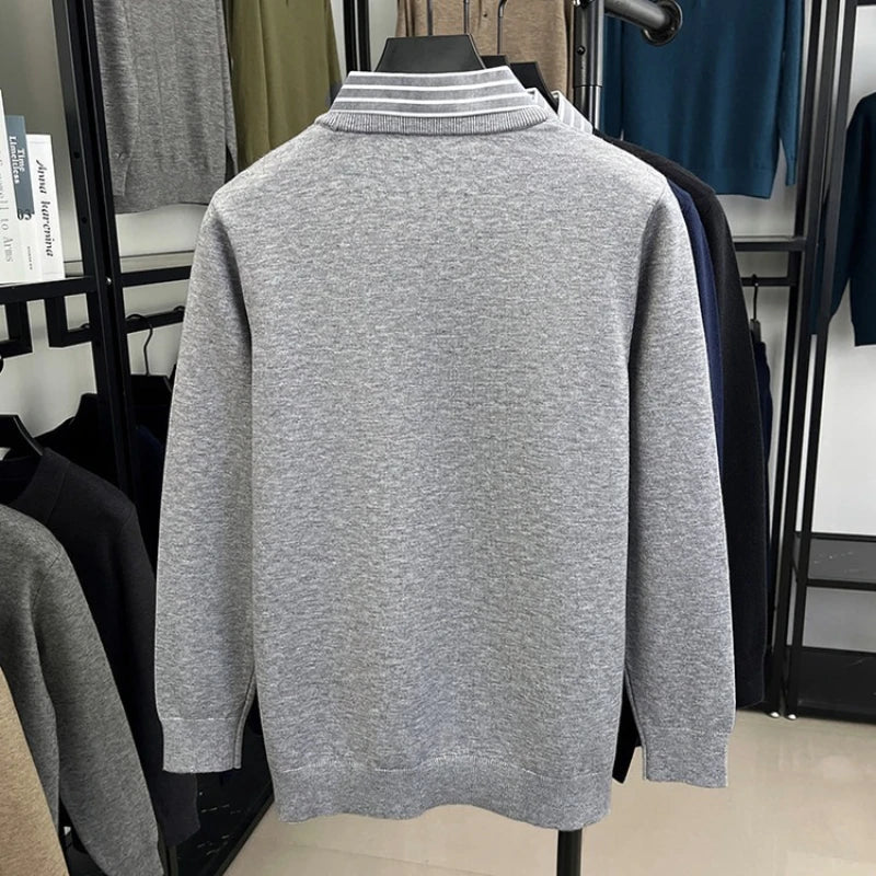 Herren Pullover mit gestreiftem Kragen – Eleganter Business & Casual Look