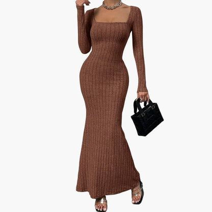 Damen Maxikleid mit langen Ärmeln und geripptem Bodycon-Schnitt – Elegantes Freizeitkleid für Alltag und besondere Anlässe