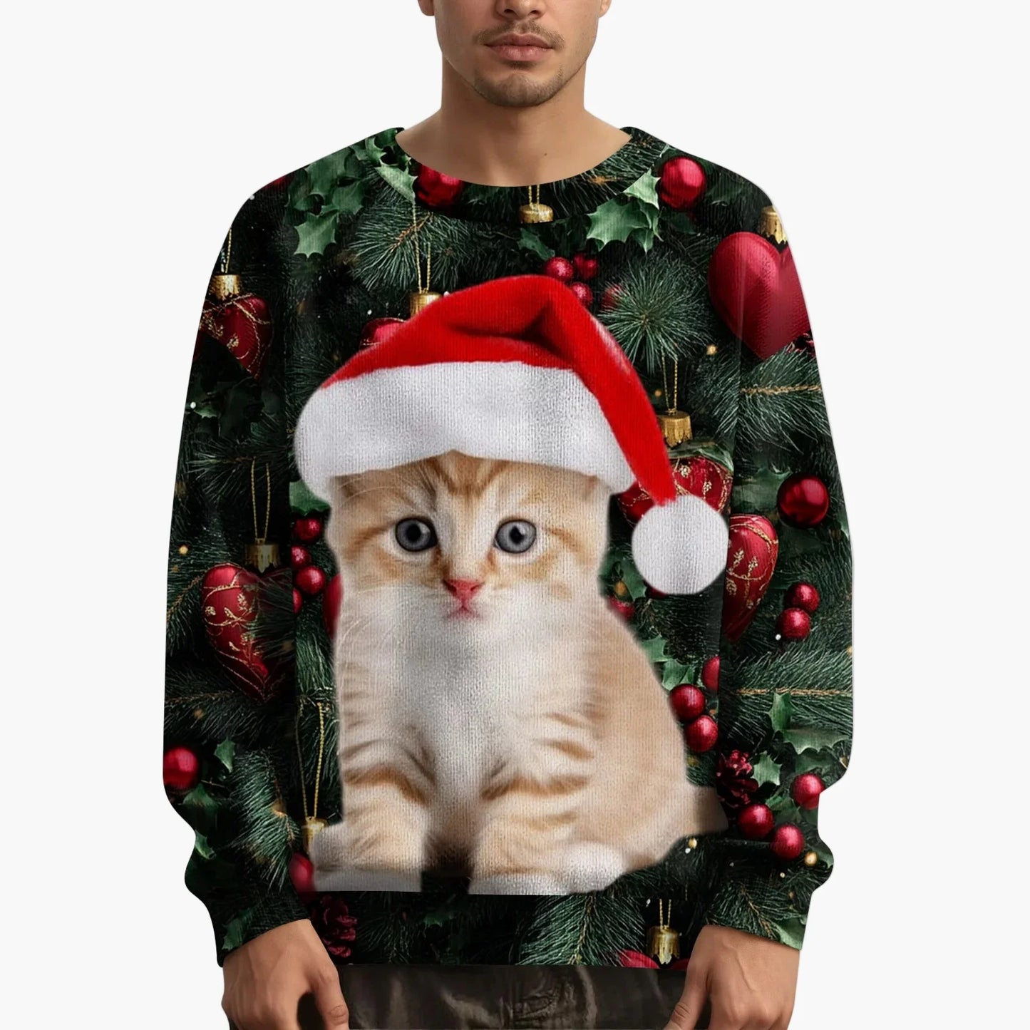 Herren Weihnachtspullover mit Katzenmotiv und festlichem Design – Lustiger Weihnachts-Sweater für Weihnachten und Winter