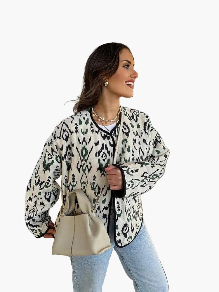 Damen Steppjacke mit Ikat-Muster – Modische Übergangsjacke, lässiger Stil für Alltag und Freizeit