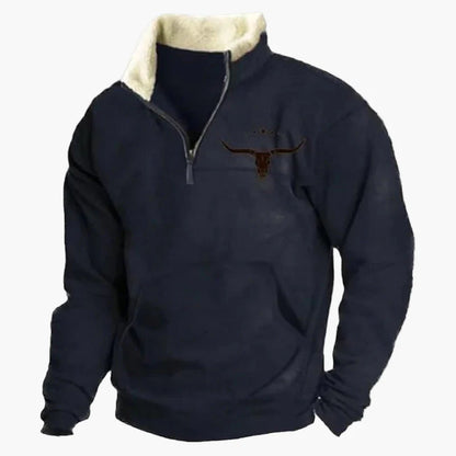 Herren Western Style Pullover mit Azteken-Muster und Longhorn-Motiv – Bequemer Freizeit-Sweater für Outdoor & Alltag