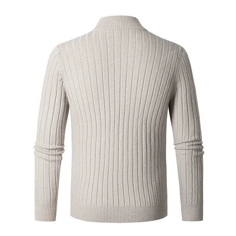 Herren Strickpullover mit Stehkragen und Halbreißverschluss – Eleganter Freizeit- und Business-Look