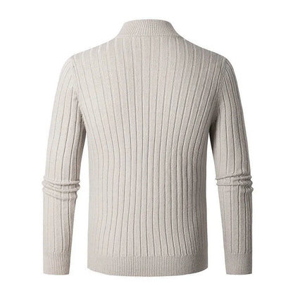 Herren Strickpullover mit Stehkragen und Halbreißverschluss – Eleganter Freizeit- und Business-Look