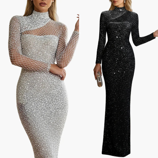 Damen Abendkleid Elegant Glitzer Langarm Bodycon Gala- und Party-Outfit