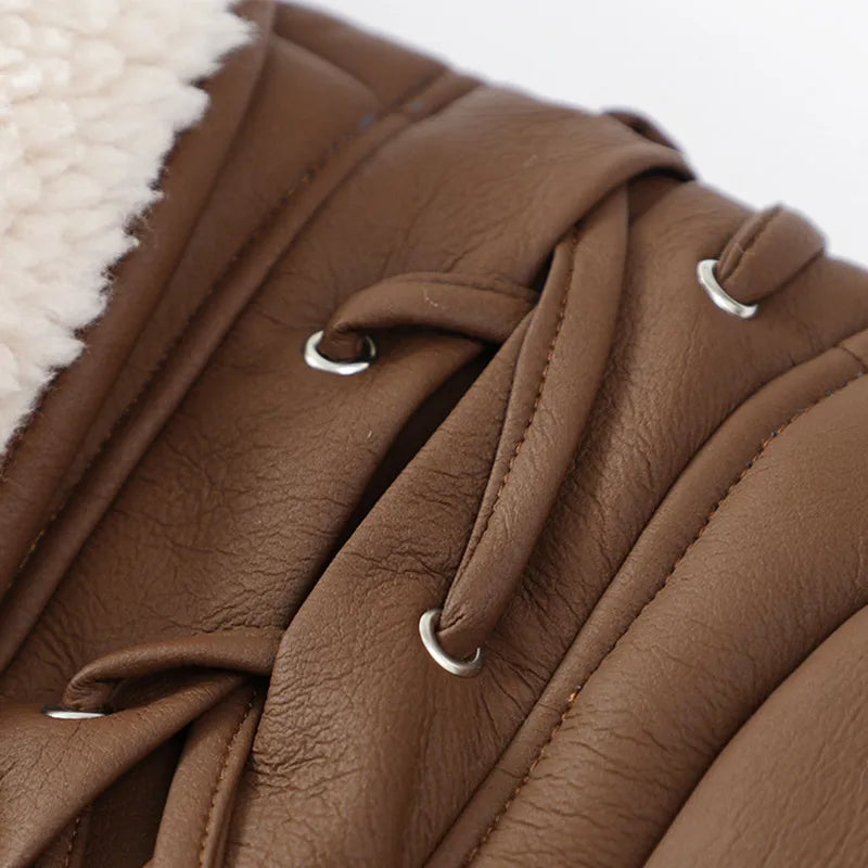 Damen Kurze Wickeljacke mit Plüschkragen – Modische Outdoor-Jacke für Herbst und Winter