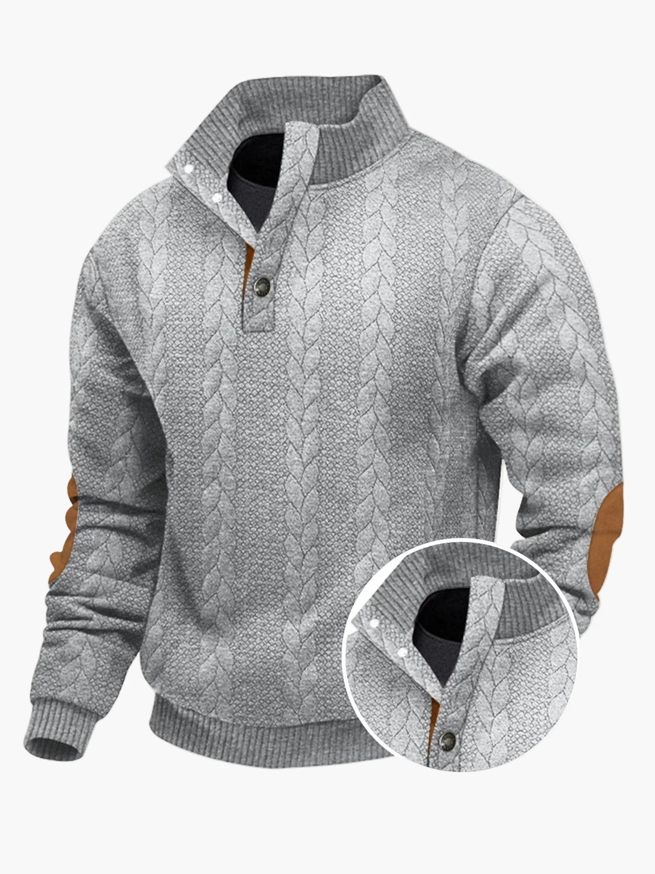 Herren Strickpullover mit Stehkragen und Ellenbogenpatches – Lässiger Outdoor-Style für Alltag & Freizeit