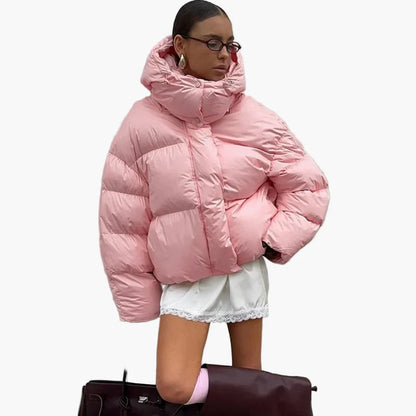 Damen Oversized Steppjacke mit Kapuze – Modische Winterjacke für Alltag und Freizeit