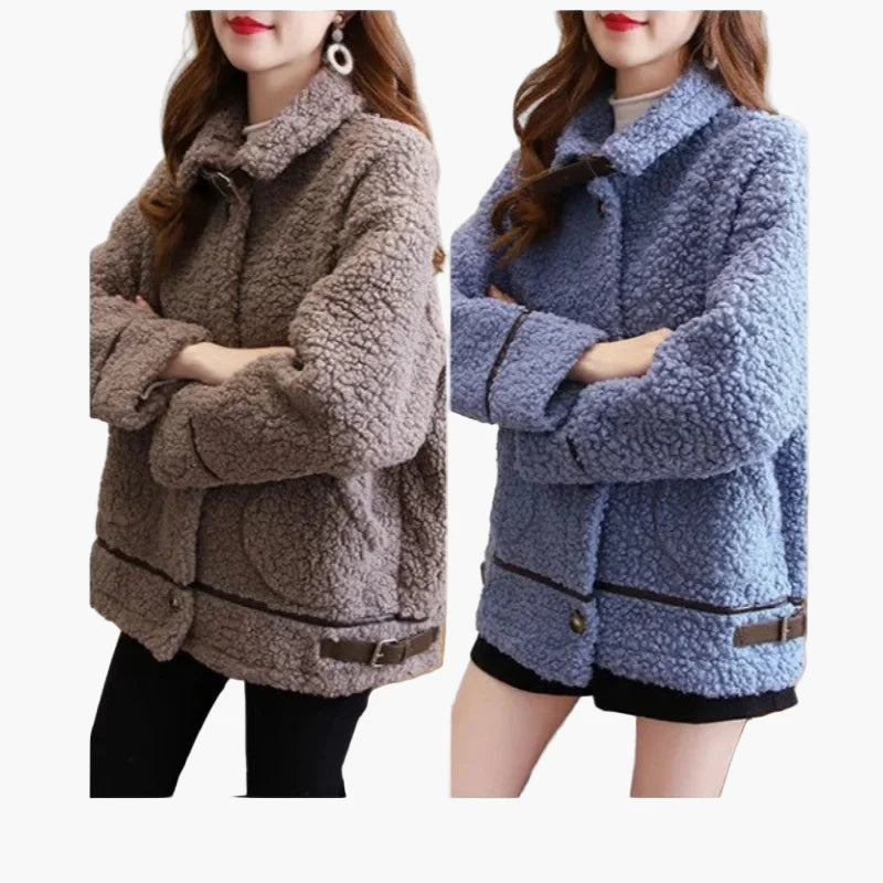 Damen Teddyfell Übergangsjacke mit Stehkragen – Modische Freizeitjacke für Herbst und Winter